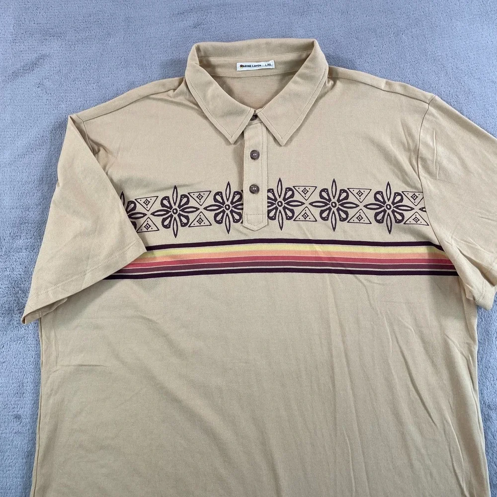 Marine Layer‎ Preston Polo Shirt Men Large/XL Vintage Yellow Retro Coastal Print